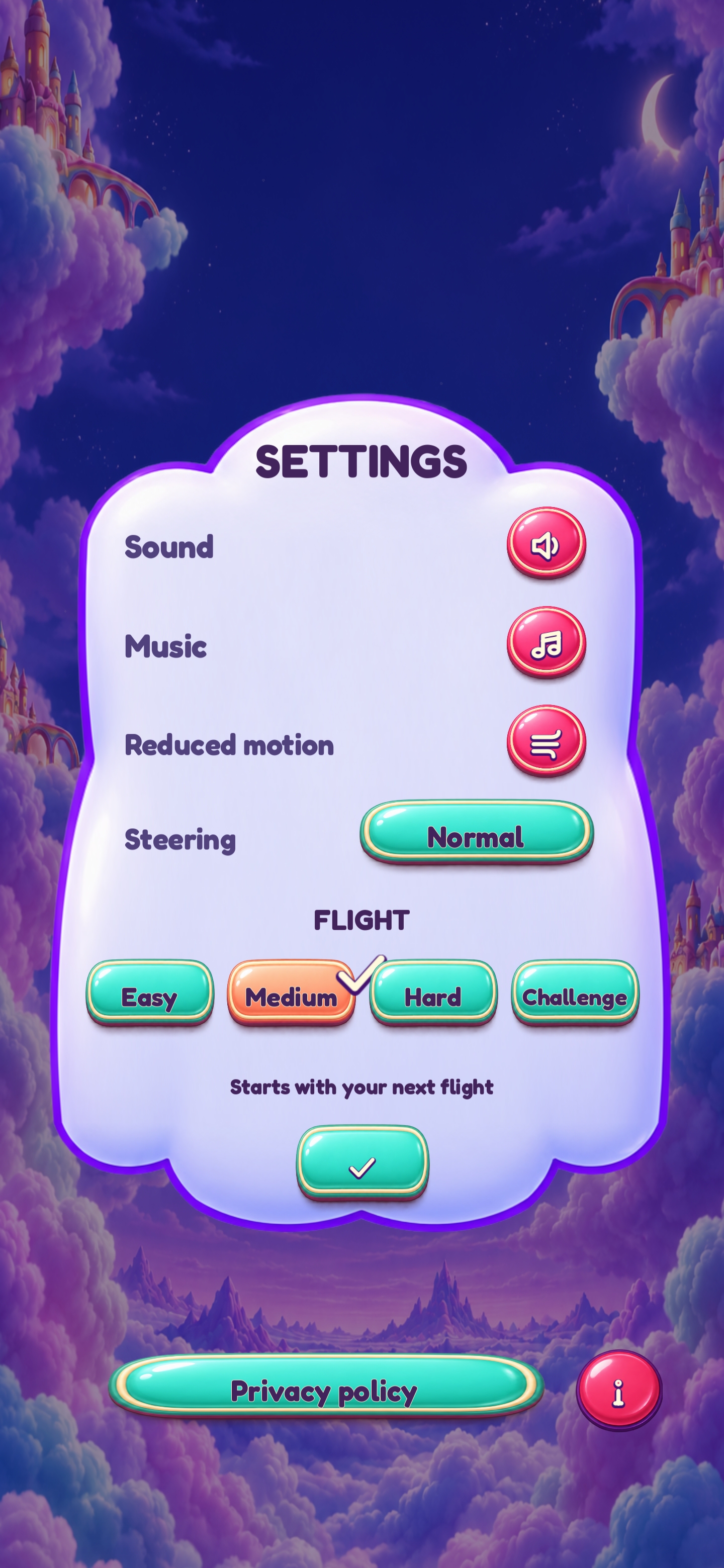 Flight and steering settings