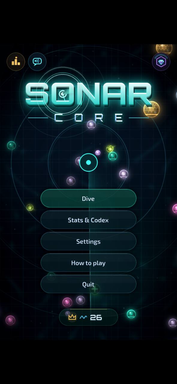 Sonar Core title above a dark teal underwater sonar arena